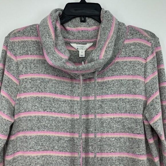 Market & Spruce Molly Top Gray Pink Stripe Cowl Neck Long Sleeve NWT - Picture 3 of 10